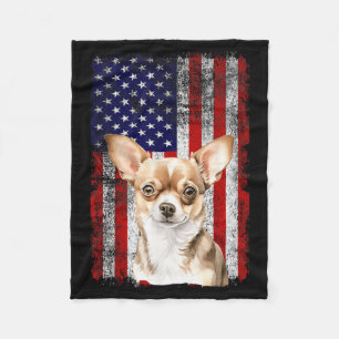 Chihuahua Dog Lover US Flag 4th of July Patriotic Fleece Blanket