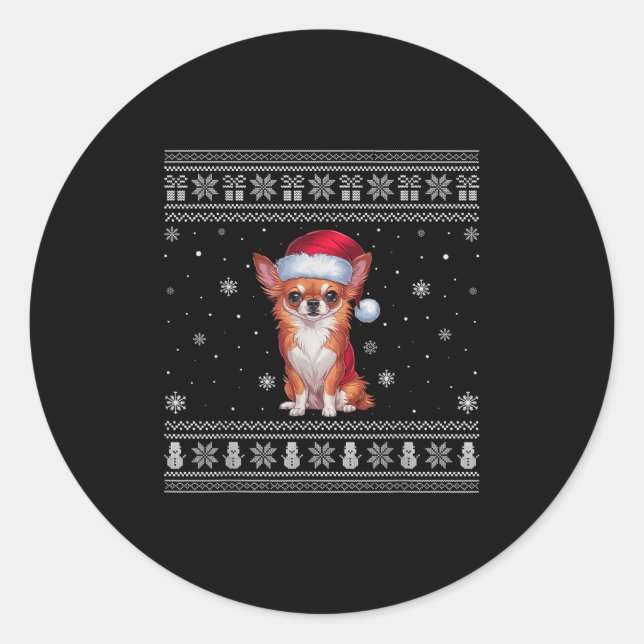 Chihuahua Dog Lovers Men Women Santa Ugly Xmas Swe Classic Round Sticker (Front)