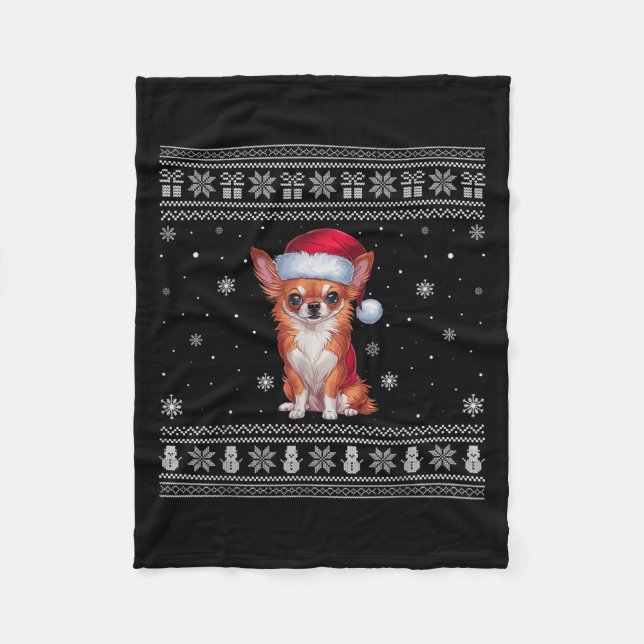 Chihuahua Dog Lovers Men Women Santa Ugly Xmas Swe Fleece Blanket (Front)