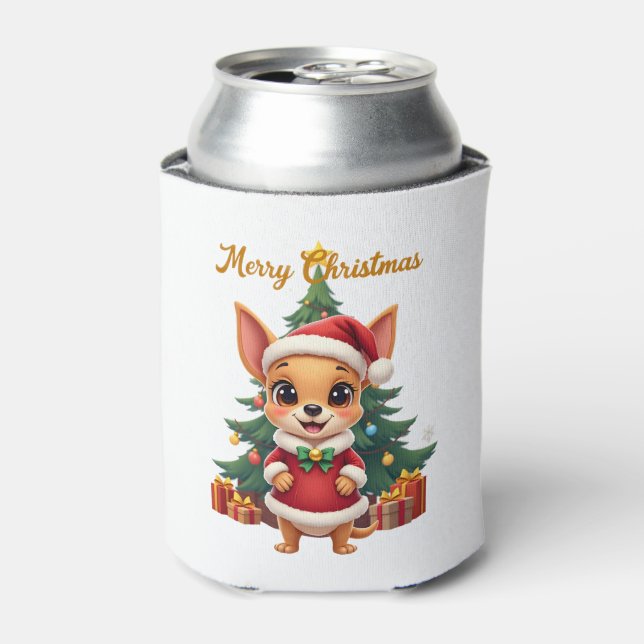 Chihuahua Dog Merry Christmas Can Cooler (Can Front)