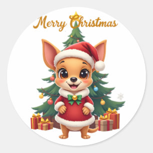 Chihuahua Dog Merry Christmas Classic Round Sticker