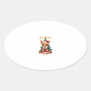 Chihuahua Dog Merry Christmas Oval Sticker