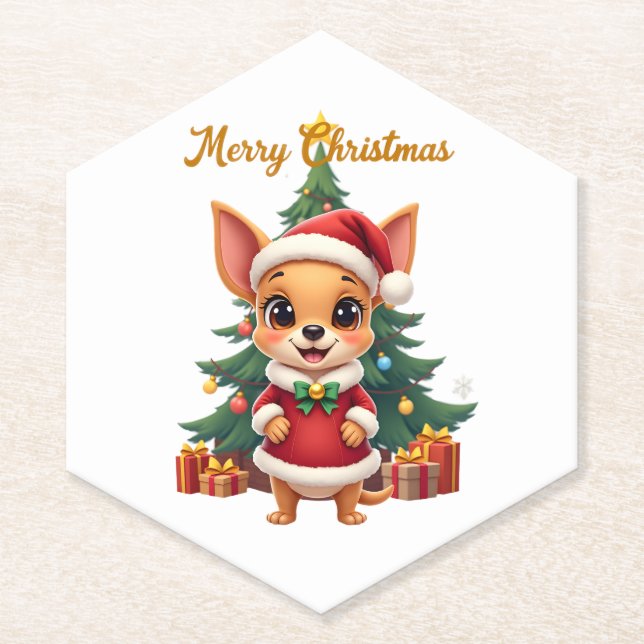 Chihuahua Dog Merry Christmas Paper Coaster (Front)