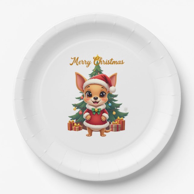 Chihuahua Dog Merry Christmas Paper Plate (Front)