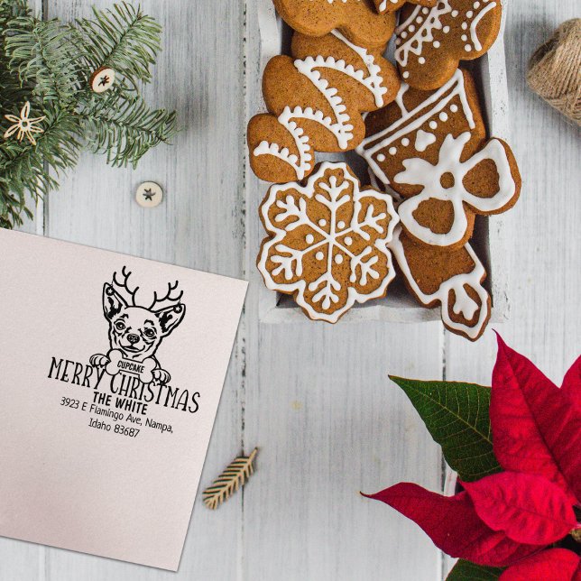Chihuahua Dog Merry Christmas Return Address  Rubber Stamp (Creator Uploaded)