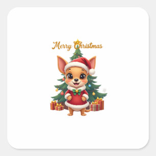 Chihuahua Dog Merry Christmas Square Sticker
