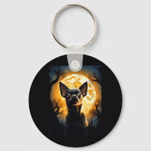 Chihuahua Dog Moon Silhouette Halloween Funny Evil Key Ring