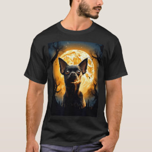 Chihuahua Dog Moon Silhouette Halloween Funny Evil T-Shirt