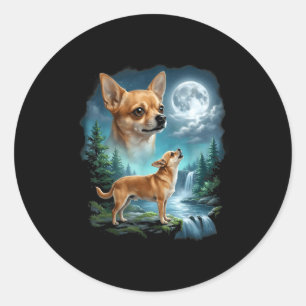 Chihuahua dog moonlit night art chihuahua howling classic round sticker
