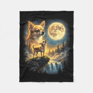 Chihuahua dog moonlit night art chihuahua howling fleece blanket