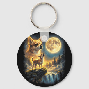 Chihuahua dog moonlit night art chihuahua howling key ring