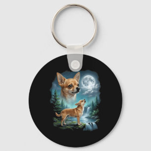Chihuahua Dog Moonlit Night Art Chihuahua Howling Key Ring