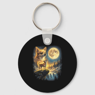 Chihuahua Dog Moonlit Night Art Chihuahua Howling Key Ring