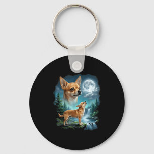 Chihuahua dog moonlit night art chihuahua howling key ring