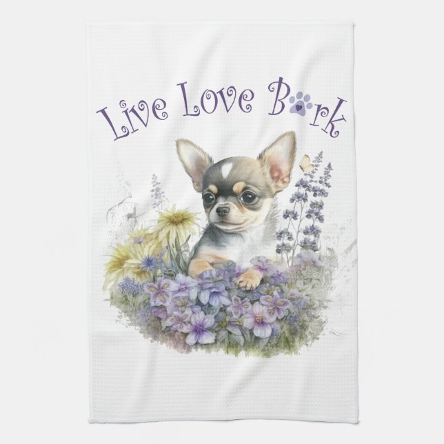 Chihuahua Dog Mum Floral Tea Towel (Vertical)