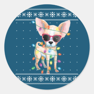 Chihuahua Dog Mum Women Christmas Ugly Sweater Classic Round Sticker