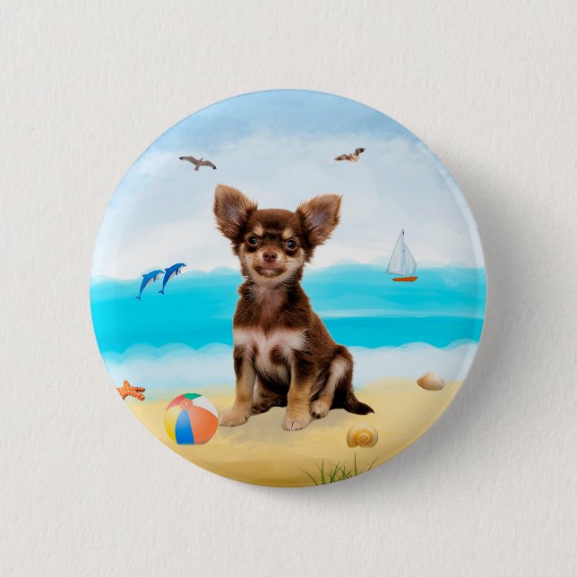 Chihuahua Dog on Beach 6 Cm Round Badge (Front)