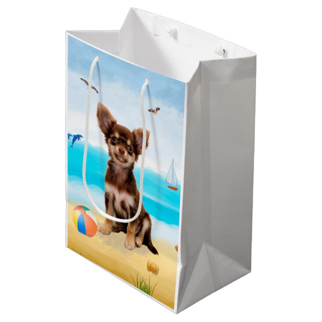 Chihuahua Dog on Beach Medium Gift Bag (Front Angled)