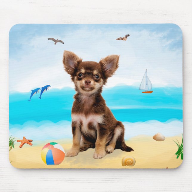 Chihuahua Dog on Beach Mouse Mat (Front)