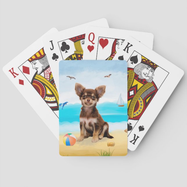 Chihuahua Dog on Beach Playing Cards (Back)
