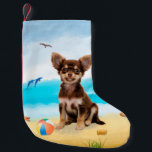 Chihuahua Dog on Beach Small Christmas Stocking<br><div class="desc">Cute dog sitting on beach is a perfect gift idea for someone who love this dog breed.</div>
