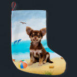 Chihuahua Dog on Beach Small Christmas Stocking<br><div class="desc">Cute dog sitting on beach is a perfect gift idea for someone who love this dog breed.</div>