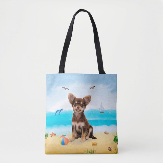 Chihuahua Dog on Beach Tote Bag (Front)