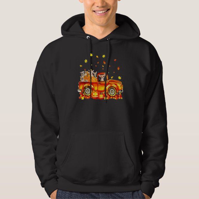 Chihuahua Dog On Pumpkins Truck Autumn Halloween Hoodie (Front)