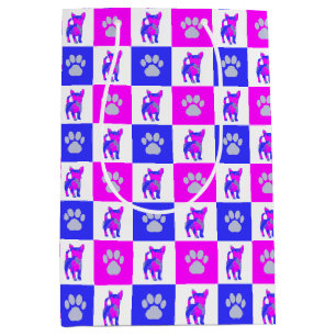 Chihuahua Dog & Paw Hot Pink & Blue Medium Gift Bag