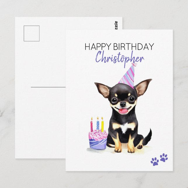 Chihuahua Dog Personalised Happy Birthday  Postcard (Front/Back)