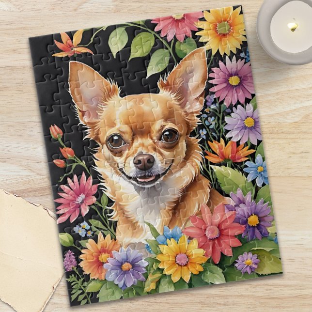 Chihuahua Dog Pet Portrait Watercolor Animal Jigsaw Puzzle (Happy Chihuahua Dog Pet Portrait Watercolor Animal Jigsaw Puzzle)