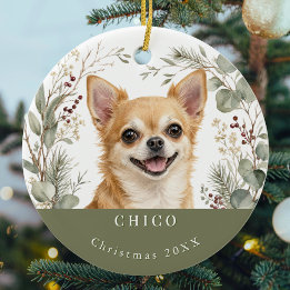 Chihuahua Dog Picture Watercolor Christmas Ceramic Tree Decoration