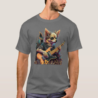 Chihuahua dog Playing Electric Guitar Rock  T-Shirt