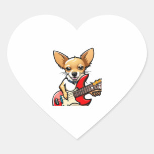 Chihuahua dog playing the electric guitar. Vector Heart Sticker