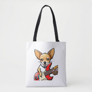 Chihuahua dog playing the electric guitar. Vector Tote Bag