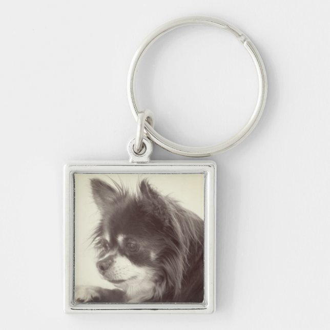 Chihuahua Dog Portrait Key Ring (Front)