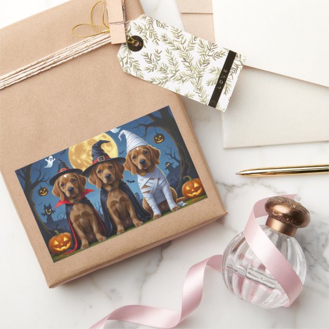 Chihuahua Dog Pumpkin Halloween Funny Rectangular Sticker (Gifting)