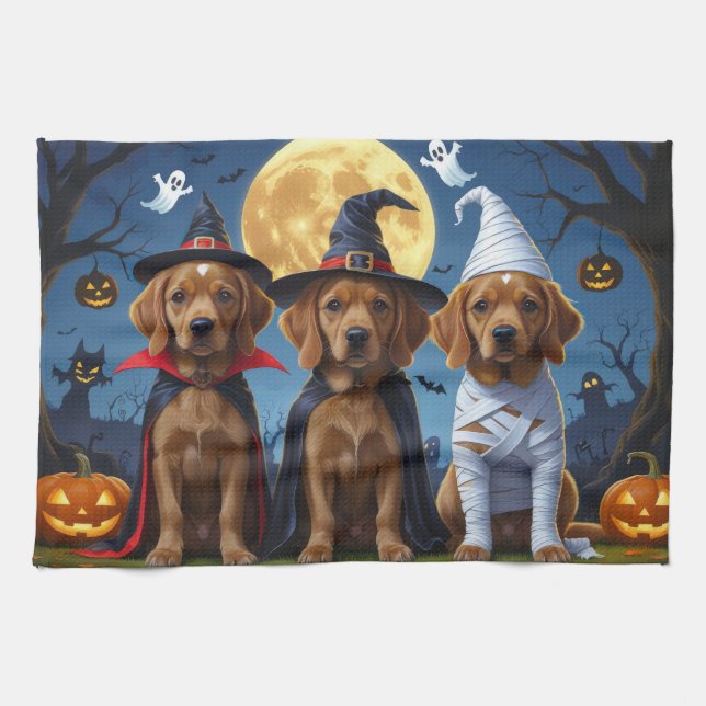 Chihuahua Dog Pumpkin Halloween Funny Tea Towel (Horizontal)