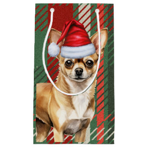 Chihuahua Dog Red Green Plaid Christmas Small Gift Bag