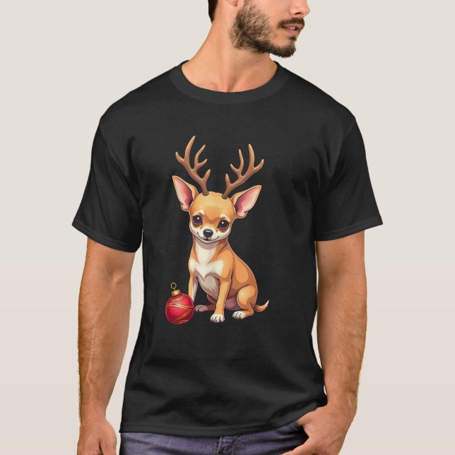 Chihuahua Dog Reindeer Xmas Dog Lover Funny Family T-Shirt (Front)
