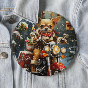Chihuahua Dog Riding Motorcycle Christmas 6 Cm Round Badge