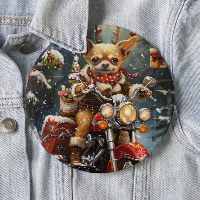 Chihuahua Dog Riding Motorcycle Christmas  6 Cm Round Badge (In Situ)