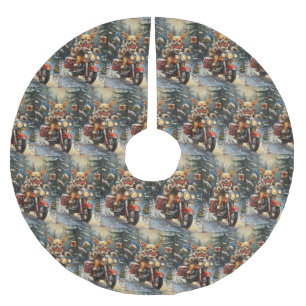 Chihuahua Dog Riding Motorcycle Christmas  Brushed Polyester Tree Skirt