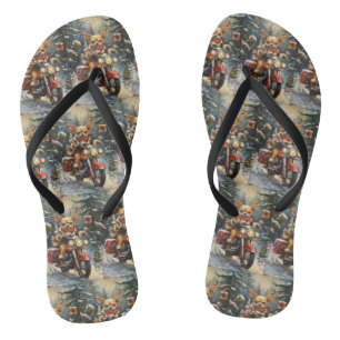 Chihuahua Dog Riding Motorcycle Christmas  Flip Flops