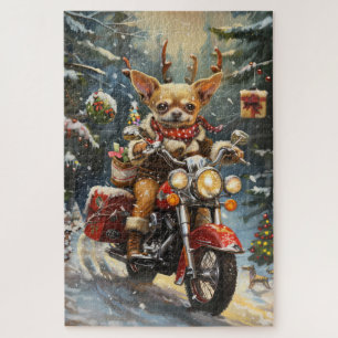 Chihuahua Dog Riding Motorcycle Christmas  Jigsaw Puzzle