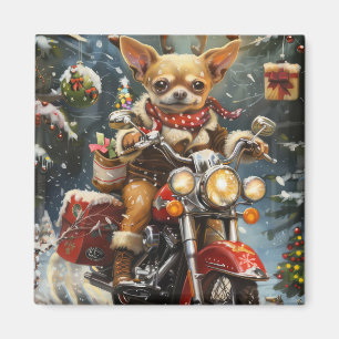 Chihuahua Dog Riding Motorcycle Christmas  Magnet
