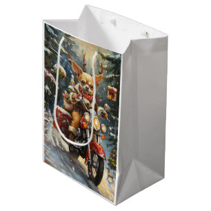 Chihuahua Dog Riding Motorcycle Christmas  Medium Gift Bag