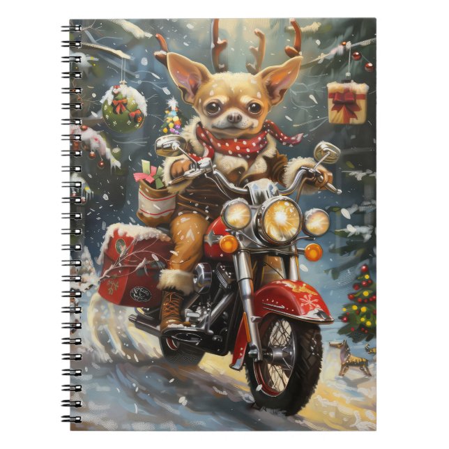 Chihuahua Dog Riding Motorcycle Christmas  Notebook (Front)