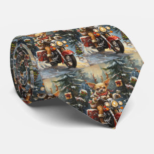 Chihuahua Dog Riding Motorcycle Christmas Tie