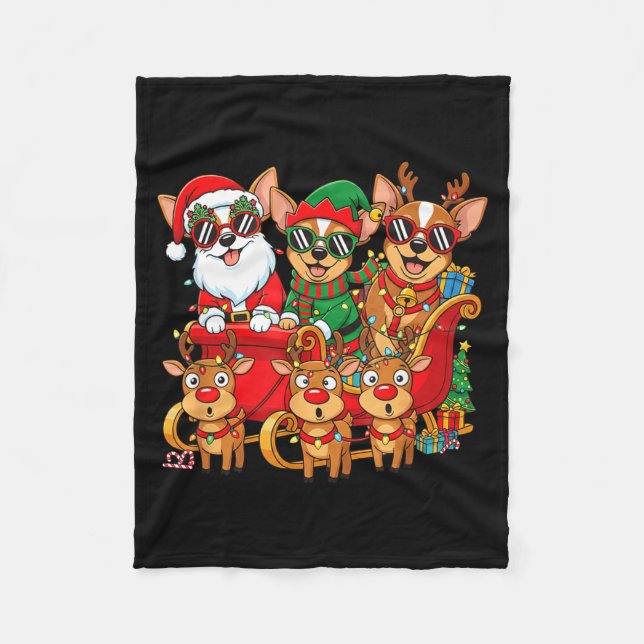 Chihuahua Dog Santa Reindeer Elf Christmas Womens  Fleece Blanket (Front)